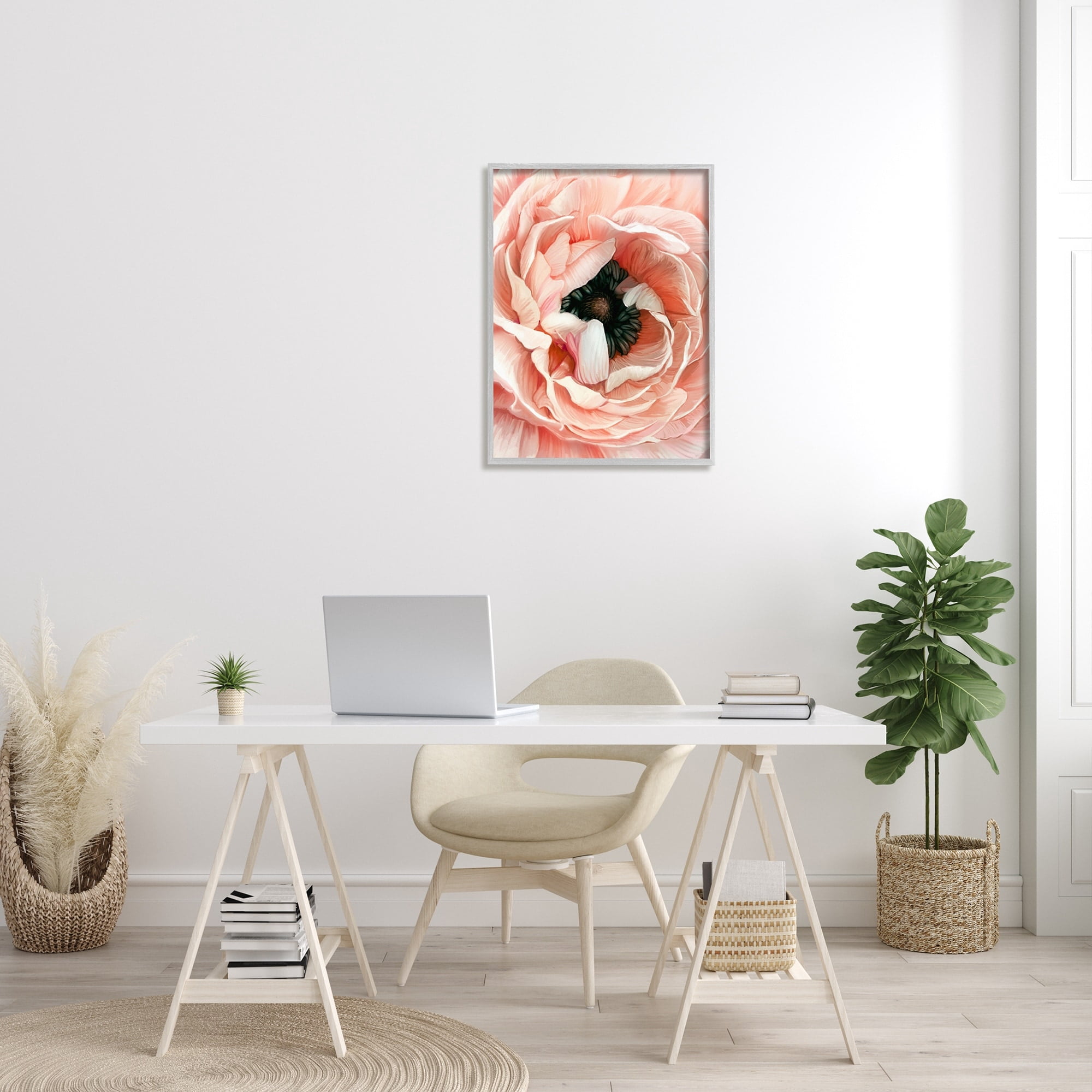 Stupell Industries Up Close Pink Peony Intricate Sunlit Petals Painting Gray Framed Art Print Wall Art, Design by Ziwei Li