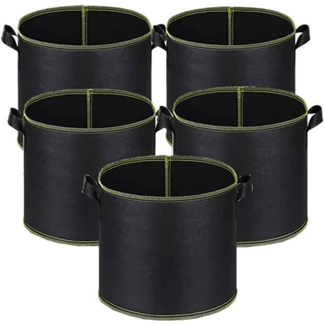 Nvzi Paquete de 5 bolsas de cultivo de 20 galones, resistentes, de tela no tejida, para cultivo de plantas, para entrenamiento de plantas con bajo estrés, frutas, verduras y flores (negro)