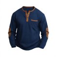 thumbnail image 2 of Mens Shirts, Long Sleeve Henley Shirts for Men Waffle Knit 3-Button Color Block Tees Lightweight Elbow Patches Fall Tops with Pocket, 2 of 6