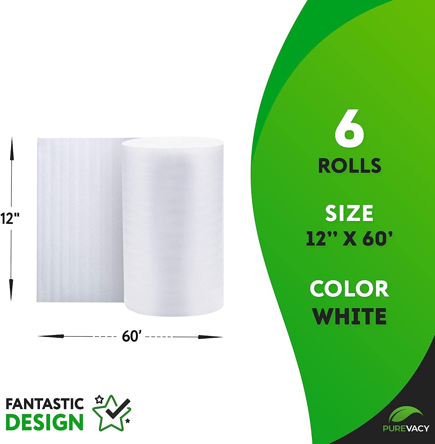 6 Rolls White Poly Foam Wrap Sheets 12 x 60' for Packing & Moving