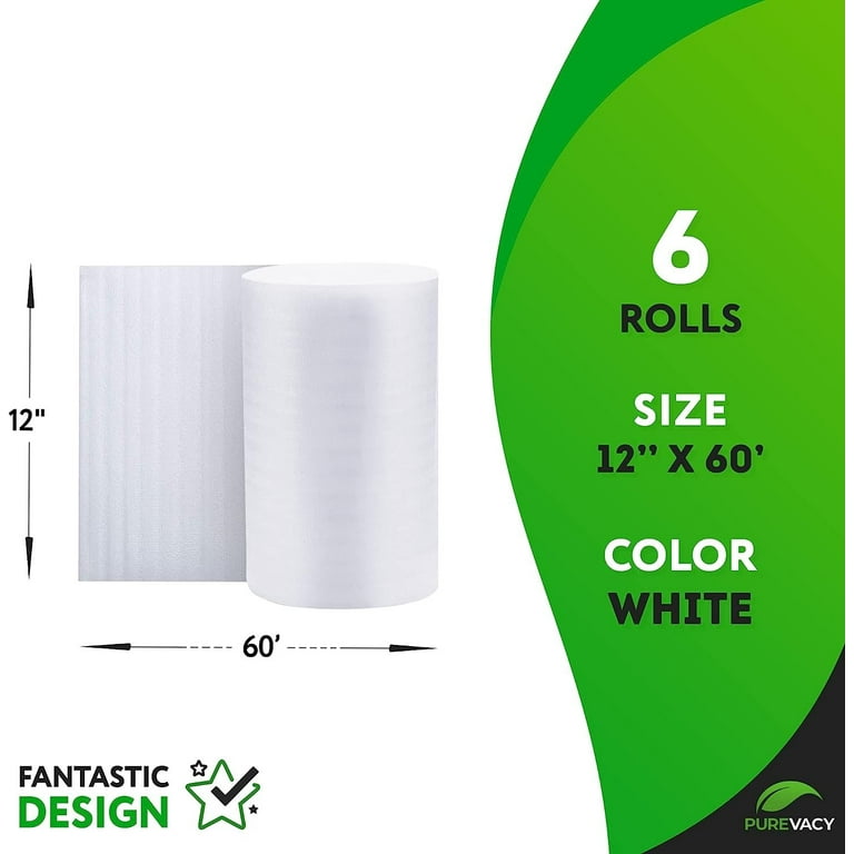  PUREVACY Foam Wrap Roll for Packing. 6 Rolls of White Packing  Foam Sheets for Moving 12 x 60' Thick Poly Packing Foam Roll, Moving  Supplies for Dishes and Glasses, Dish Packing