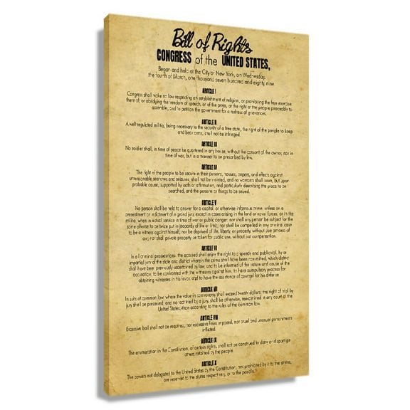 Bill of Rights Poster Wall Artwork for Bedroom Painting Oil Modern Decorations for Home Prints Photo Bathroom Pictures Giclee Canvas Pics Pictures Unframed 12×18 in
