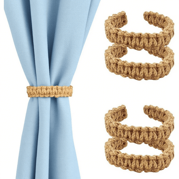 Braided Curtain Tiebacks for Drapes, 4 pcs Rustic Curtain Holdback, Handmade Curtain Ties for Home Outdoor Bedroom Office Drapes, Modern Style Curtain Decor-Brown