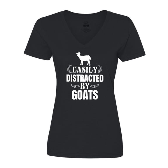 Inktastic Easily Distracted by Goats Women's V-Neck T-Shirt