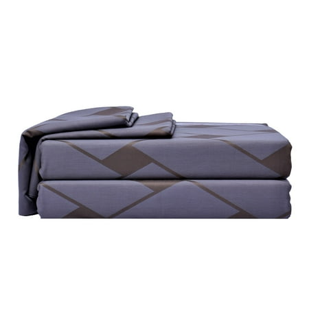 Damask Sheets Twin Just Linen 350 Thread Count 100% Cotton, Genuine Jacquard Damask Geometrical Pattern Frosty Grey Color , Twin Bedding Sheet Set with Deep Pocketed Fitted Sheets ()