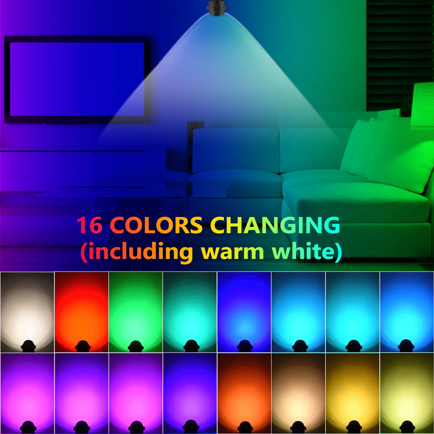 2 Pack Led Spot Lights Indoor Christmas 12W RGBW Uplighting Indoor 120V 16 Color Changing Floor Spotlight Can Light with Remote Up Lights Accent Lighting Foot Switch & 6 FT Plug Cord