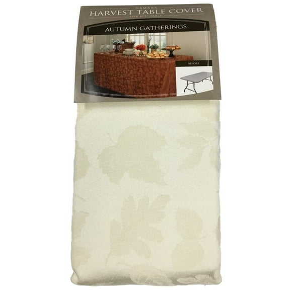 Autumn Gatherings Ivory Cream Damask Fabric Banquet Tablecloth, 6' Folding Table
