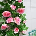 thumbnail image 5 of 2pcs 7.4FT Artificial Rose Vine with 16pcs Silk Rose Flowers Green Leaf Hanging Ivy for Home Décor Wedding Hotel Fence Arch Patio Restaurant Party Garden Garland Wreath Prop(Red), 5 of 5