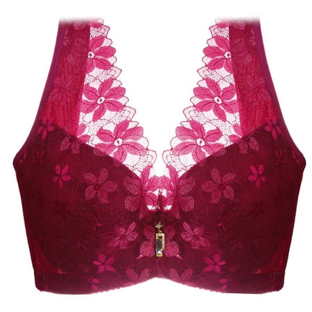 

Plus Size Women Solid Color Flower Lace Ultra-Thin Sexy Bra Push-Up Underwear