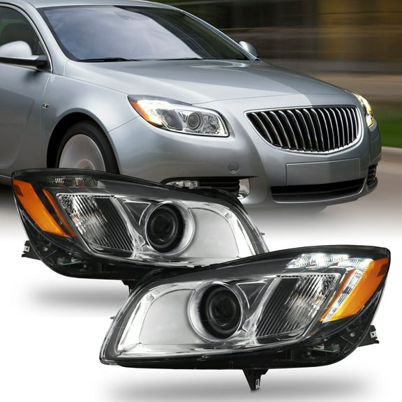 AKKON - Fits 2011-2013 Buick Regal [HID Type] Projector [Clear Ring] Black Headlights w/ LED DRL  Pair Driver Passenger