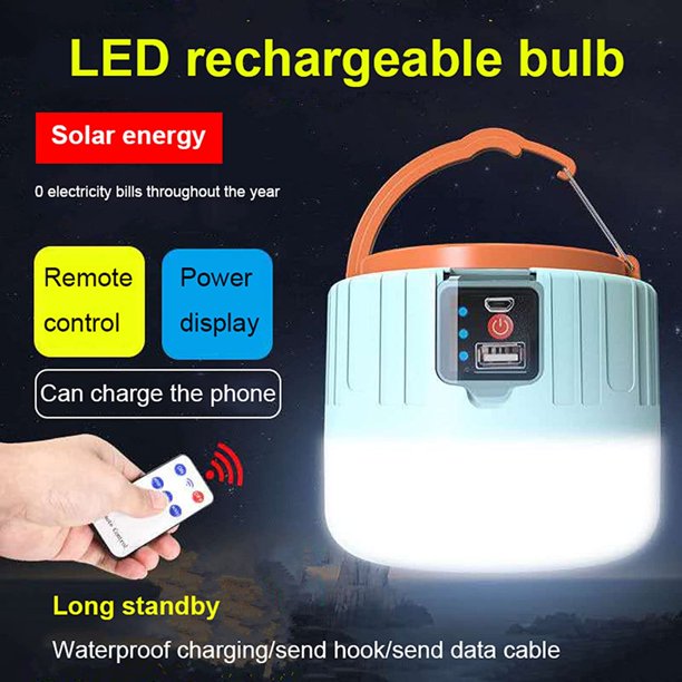 Lámpara LED para tienda de campa?a recargable por USB, aleación de aluminio, 3 modos, linterna LED recargable para camping con control remoto, resistente al agua, luces para tienda de campa?a para acampar al aire libre (azul) LingWen 8390615981668