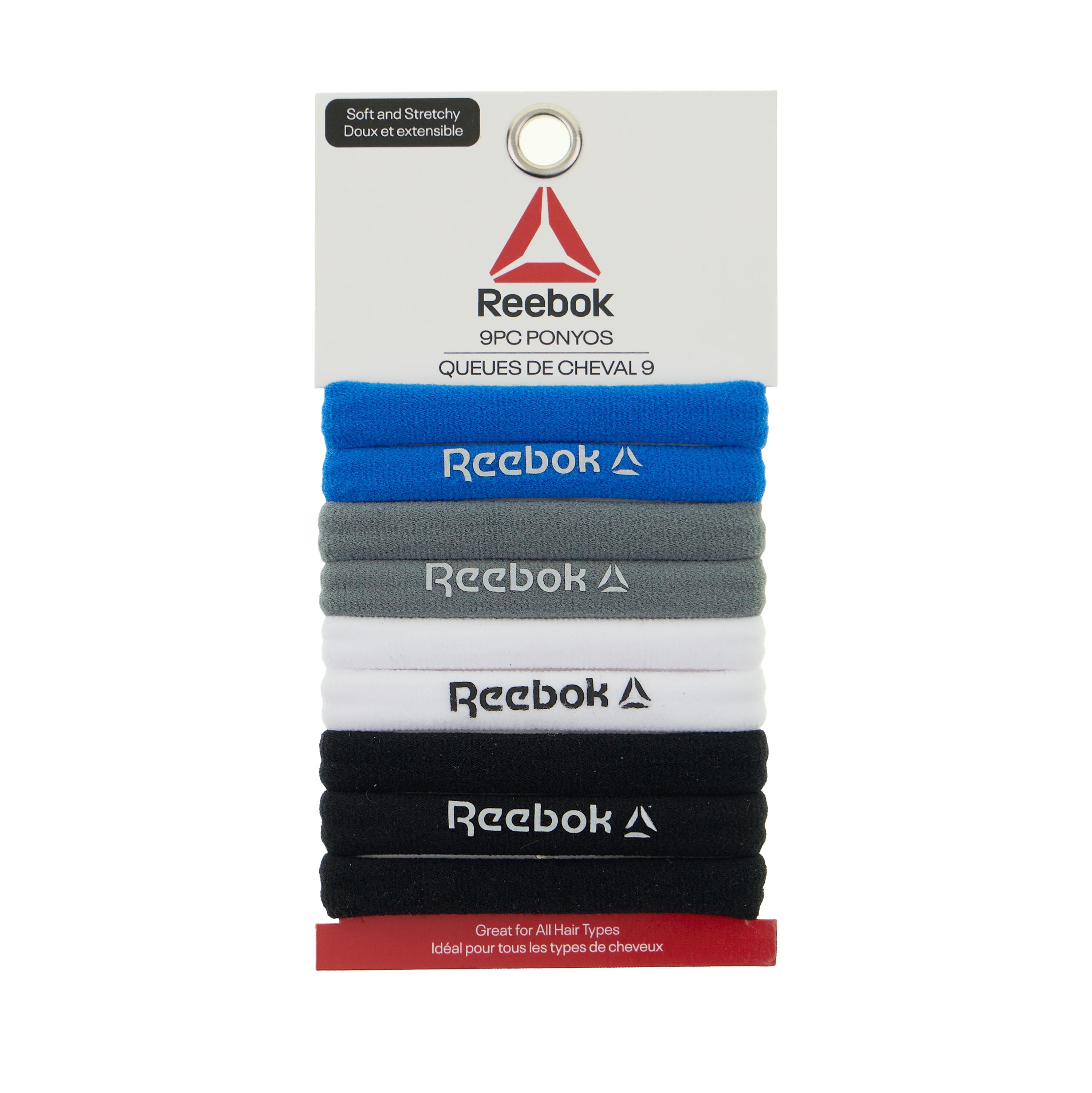 (2 pack) Reebok 9 Piece Ponyos For All Hair Types With Soft Fabric And Great Elasticity