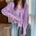 thumbnail image 4 of jtjvou Cropped Cardigan Sweaters for Women Lightweight Crop Solid Button Knit Y2k Fall Outfits Fashion Clothes 2025 Purple Free Size, 4 of 6