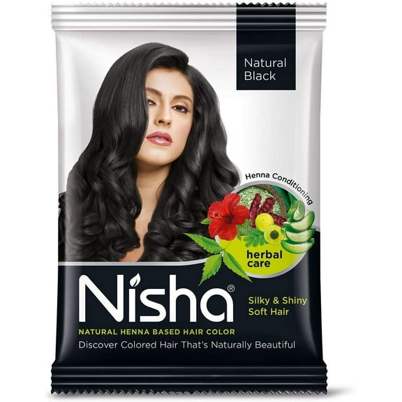 Nisha Pack 10 Permanent Natural Black Henna Hair Color Dye, 100% Grey Coverage, Natural Black, 0.35 oz Each Pack