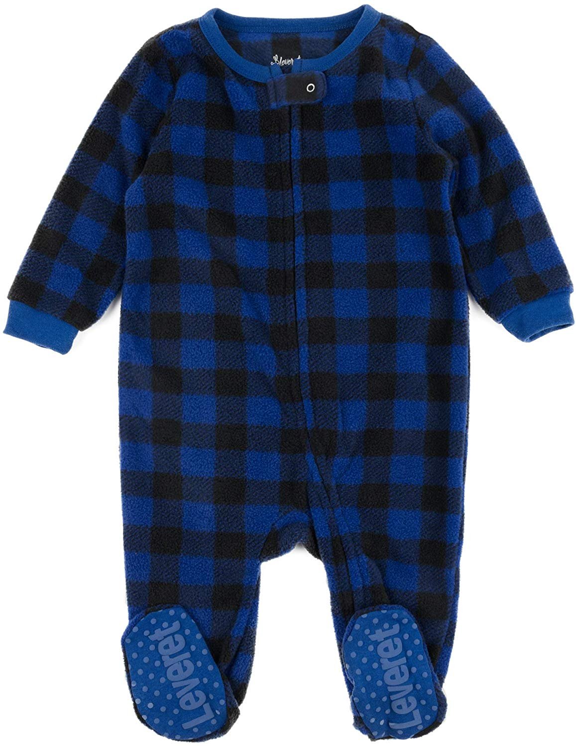 Leveret Leveret Kids & Toddler Boys Girls Footed Fleece Christmas Pajama Black & Navy Plaid