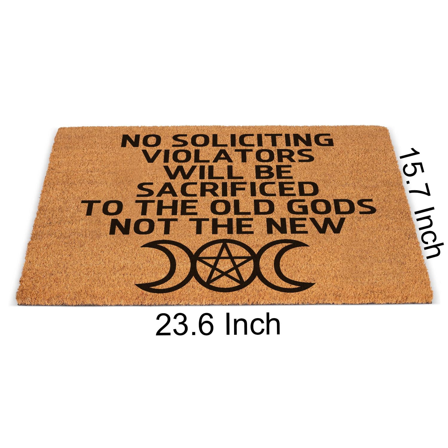 Funny Welcome No Soliciting Violators Will Be Sacrificed Decor Doormat Welcome Front Porch Decor Doormat for The Entrance Way Heavy-Duty PVC Back Outdoor Coir Doormat 23.6 x 15.7 inch