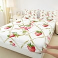 thumbnail image 3 of Manfei Sweet Strawberry Full Size Sheets,Chic Bow Ribbon Bed Sheets,White Red Green Sheet Sets For Kids,Microfiber Bedroom Decor,4 Pieces, 3 of 7