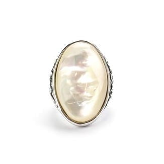 Vintage Style Oval Mother of Pearl Statement Ring Size 10 Jewelry Ring Silver