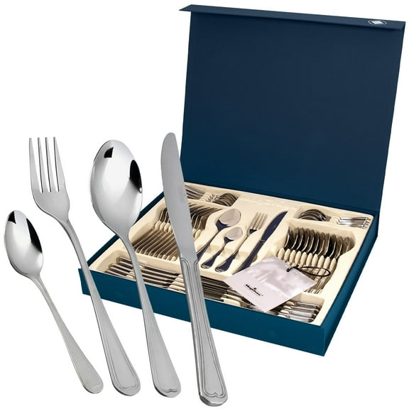 MAGEFESA Cordoba 48-Piece Flatware Set – Premium Stainless Steel Silverware for 12 People, Elegant Blue Gift Box Included
