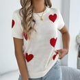 thumbnail image 2 of ZyeKqe Womens Short Sleeve Sweaters Heart Print Crewneck Pullover Knit Tops Lightweight Summer Tops, 2 of 8