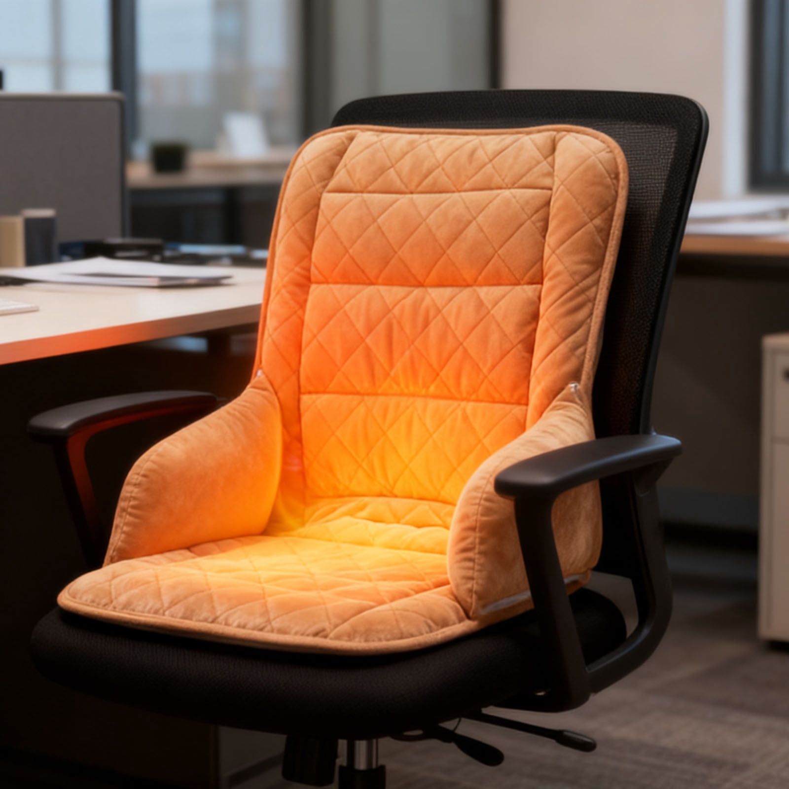 Heated Office Chair Cushion with Lumbar Support, USB Powered Heating Seat Pad with 3 Heat Levels, Large Area Warmth for Desk Chairs, Wheelchairs and Home Office Use with Timer Function
