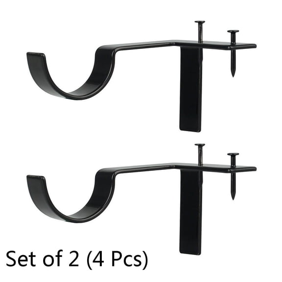 Easy No Drill Curtain Rod Brackets No Mess | Screwless No Nail No Drilling Curtain Rod Brackets Tap Into Frame | Hang On a Window Frame or Door,Set of 2,Black