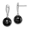 thumbnail image 2 of Sterling Silver Rhodium-plated Faceted 10mm Onyx Dangle Post Earrings, 2 of 3