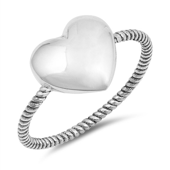 Vintage Oxidized Twist Puffed Heart Promise Ring Sterling Silver Band 925 Jewelry Female Male Size 7