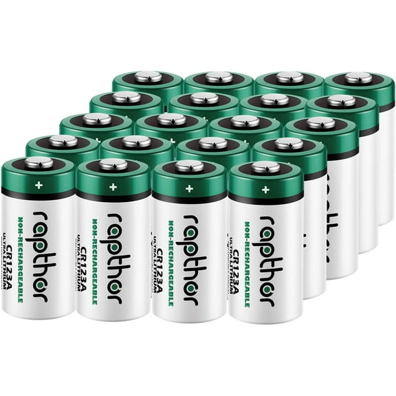 Rapthor CR123A 3V Lithium Battery 1650mAh 20 Pack High Power CR123 CR17345 Photo Batteries PTC Protected for Cameras Flashlight Alarm Smart Sensors 123 Batteries (Non-Rechargeable, Not for Arlo)