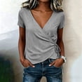 thumbnail image 6 of TGSLY Wrap Front Linen Tops for Women Lightweight Soft Deep V Neck Short Sleeve Shirts Dressy Casual Side Tie Knot Solid Color Blouses XL, 6 of 8