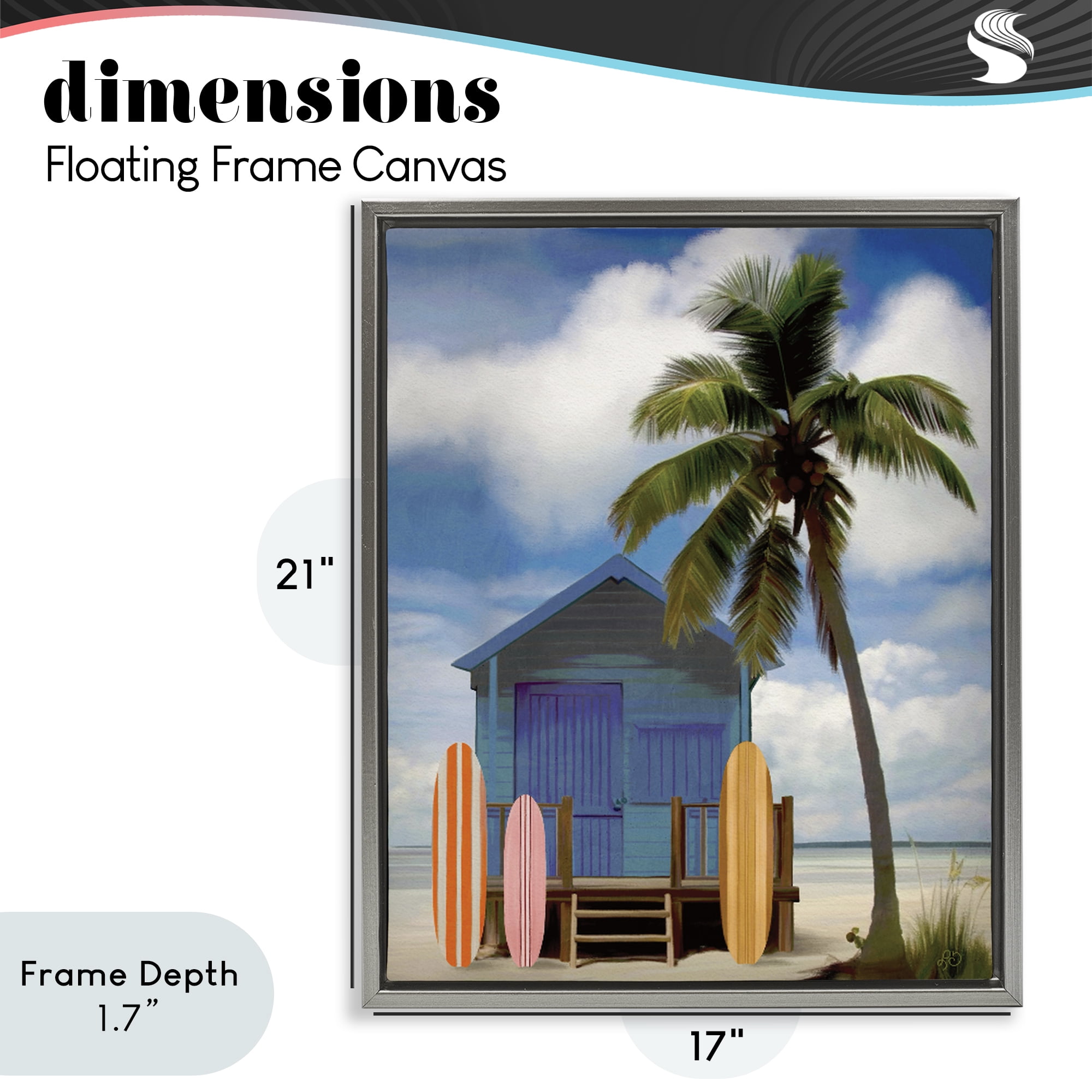 Stupell Industries Palm Overhanging Surf Shop Gray Framed Floater Canvas Wall Art, design by Lisa R Dumm