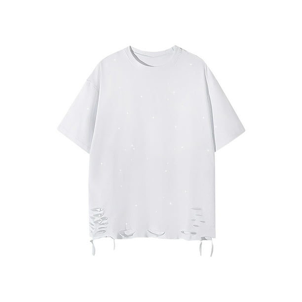 pstuiky camisetas para hombre, Blusa informal de verano para hombre, con cuello redondo, manga corta y color liso, acolchada ropa de hombre xxxl