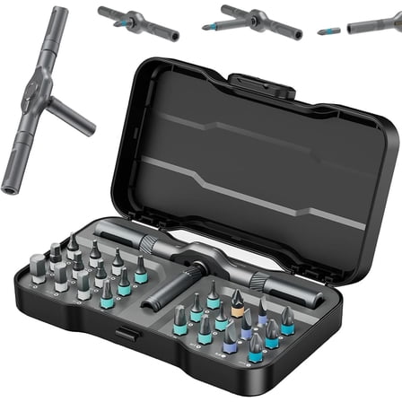 24 In 1 Magnetic Ratchet Screwdriver Set, Upgrade DIY Screwdriver 24 in 1 Multi Bit Magnetic Drive Set with Detachable Ratchet Handle, Multipurpose Repair Tool Kit for Furniture Computer Bicycle