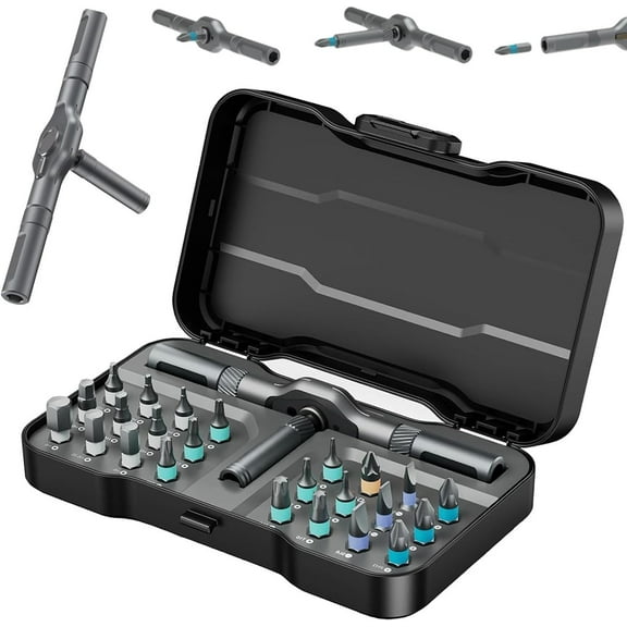 24 In 1 Magnetic Ratchet Screwdriver Set, Upgrade DIY Screwdriver 24 in 1 Multi Bit Magnetic Drive Set with Detachable Ratchet Handle, Multipurpose Repair Tool Kit for Furniture Computer Bicycle