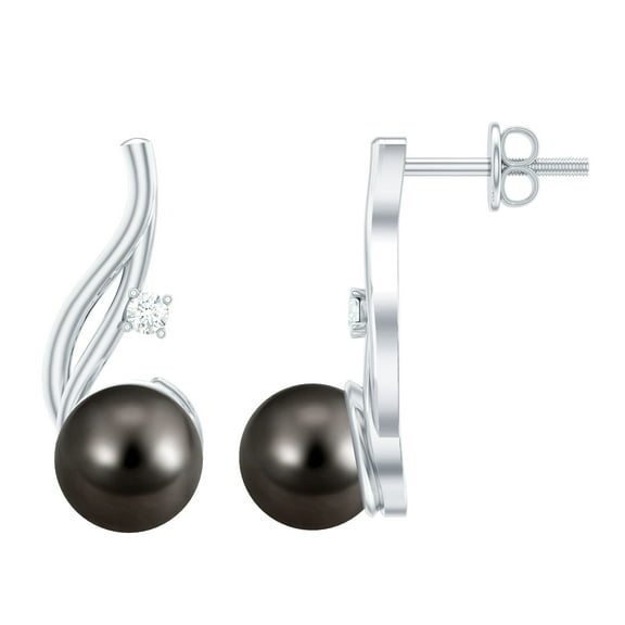 Rosec Jewels 8 MM Tahitian Pearl Dangle Earring in Gold for Women with Moissanite, 925 Sterling Silver