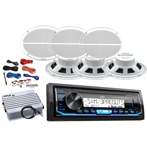 JVC Marine Mechless 1DIN Bluetooth SiriusXM Receiver, 6 x Enrock 2Way