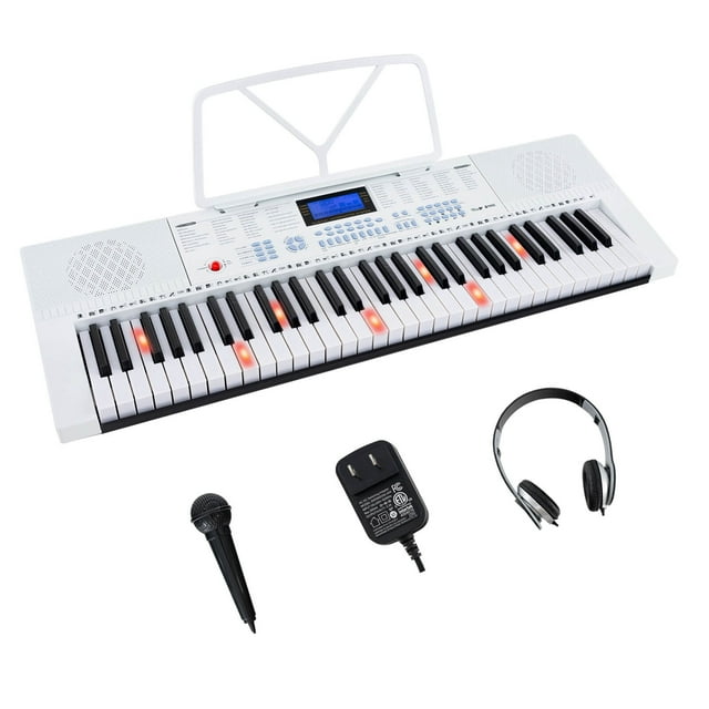 Costway Piano Électronique 61 Touches avec 350 Rythmes 350 Timbres 50 Chansons de Démonstration Blanc
