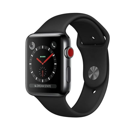 Restored Apple Watch Series 3 42mm GPS + Cellular GSM unlocked Space Black Stainless Steel Case with Black Sport Band (Refurbished)