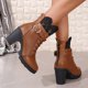 thumbnail image 3 of NECHOLOGY Botas Mujer Zapatos Botines mujer Botas de otoño e invierno, tacón grande, tacón grueso, encaje, correa de encaje, cremallera trasera, suela gruesa, zapatos de mujer con (Brown, 8), 3 of 7