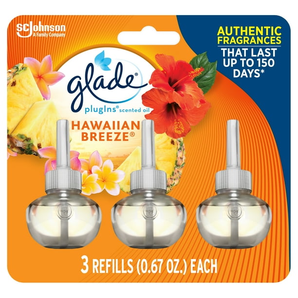 Glade PlugIns Refill 3 CT, Hawaiian Breeze, 2.01 FL. OZ. Total, Scented Oil Air Freshener