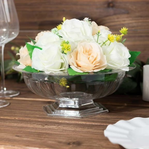 3 Pack Clear Footed Compote Bowl Flower Vase, Round Decorative Plastic Planter Pedestal Vase Centerpiece - 10"