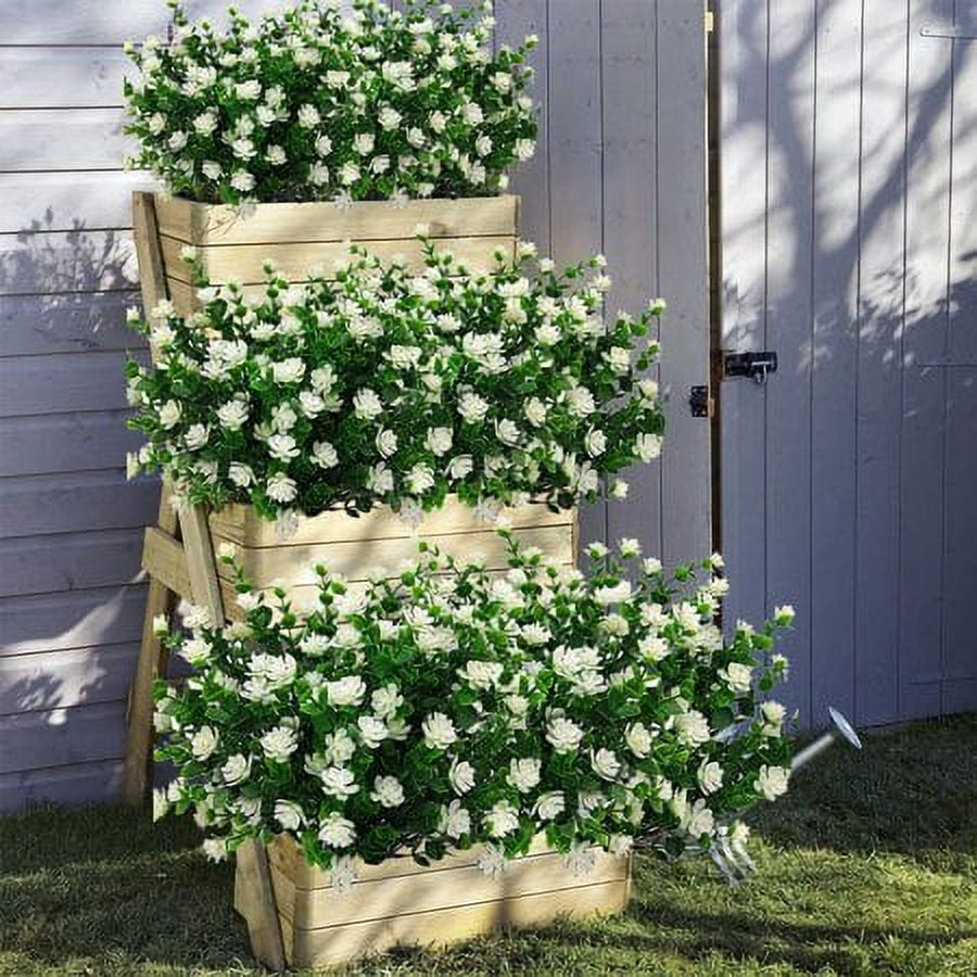 Morttic 12 Bundles Artificial Fake Flowers, Faux Outdoor Plastic Plants UV Resistant Shrubs Outside Indoor Decorations (White)