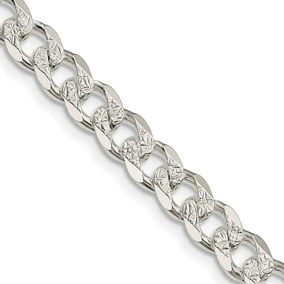 Auriga Fine Jewelry 925 Sterling Silver 7 mm Pav‚ Curb Chain Necklace for Men's 18"