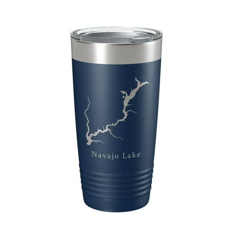 

Navajo Lake Map Tumbler Travel Mug Insulated Laser Engraved Coffee Cup New Mexico Colorado 20 oz Navy Blue