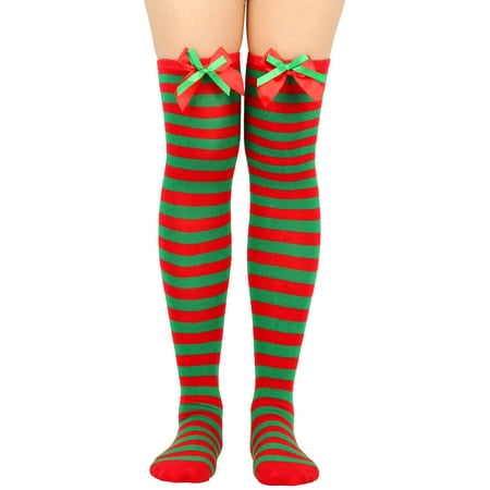 

Women Christmas Long Tube Over Knee Socks Thigh High Stockings Striped Garter Cute Accessories Christmas Gift A1