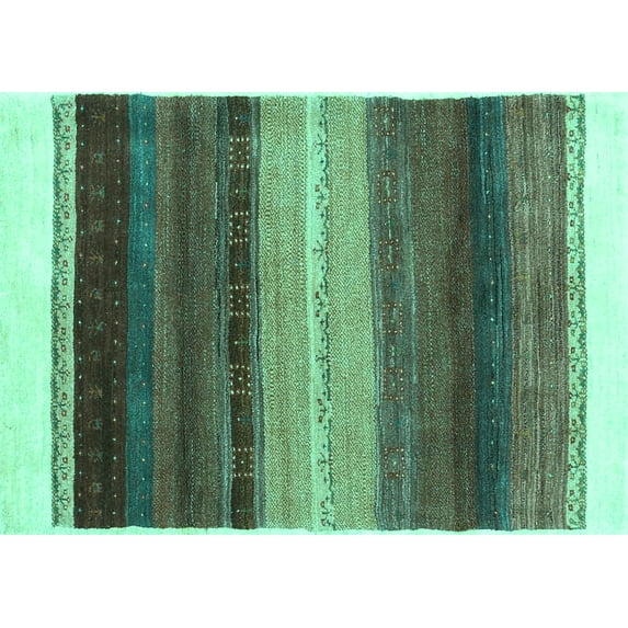 Ahgly Company Machine Washable Indoor Rectangle Abstract Turquoise Blue Contemporary Area Rugs, 7' x 10'