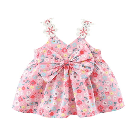 

BAYAIXZ Girls Clothes 3T Toddler Girls Child Fly Sleeve Floral Prints Bowknot Summer Beach Sundress Party Dresses Princess Dres 3T Girl Clothing Set Girls Hoodie Dress (Pink 12)