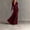 Wine Red, variant on Women's Elegant Solid Wrap Deep V-Neck Long Sleeve Ruched Waist Thin Belt Flowy Maxi Evening Gown & Party Dress Wine Red，M