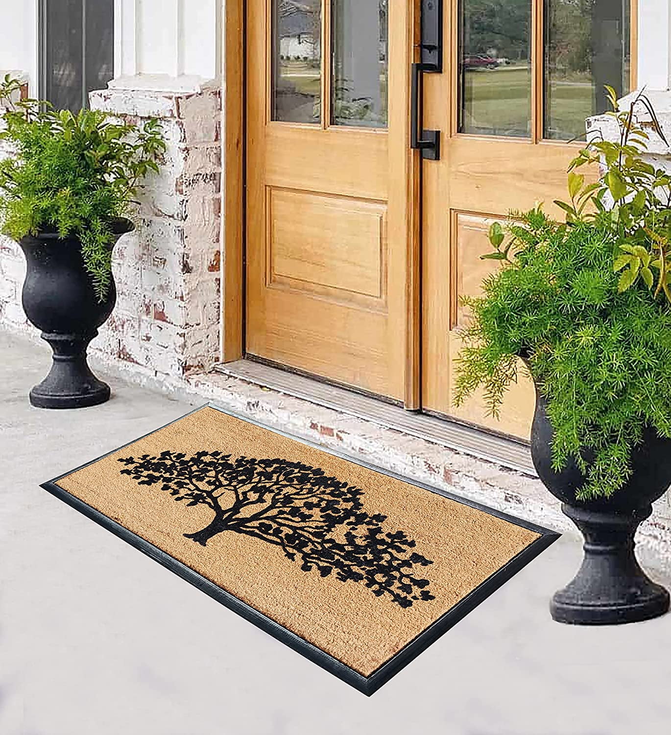 A1HC 30"x60" Natural Coir & Rubber Door Mat, Heavy Duty Thick Durable Anti-Shed Fade-Resistant Welcome Mat for Front Porch, Oak Tree Black