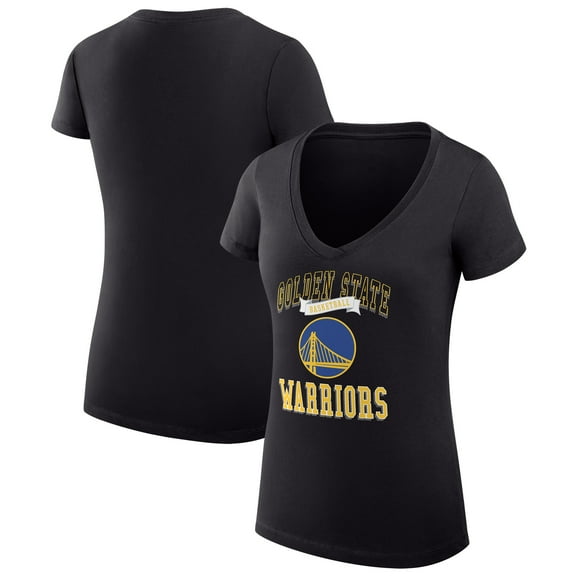 Women's G-III 4Her by Carl Banks Black Golden State Warriors Super-Slim Fit Lightweight Team Logo V-Neck T-Shirt